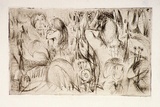 Artist: b'Barwell, Geoff.' | Title: b'(Children among tall grasses).' | Date: (1955) | Technique: b'etching and drypoint, printed in sepia ink with plate-tone, from one plate'