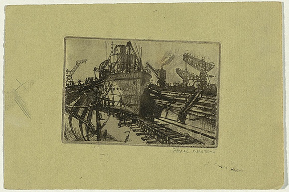 Title: b'Slipway, Cockatoo Island' | Date: 1930s-40s | Technique: b'etching, printed in brown ink, from one plate'