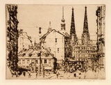 Artist: Menpes, Mortimer. | Title: (An Austrian city scene) | Technique: etching and drypoint, printed in black ink, from one plate