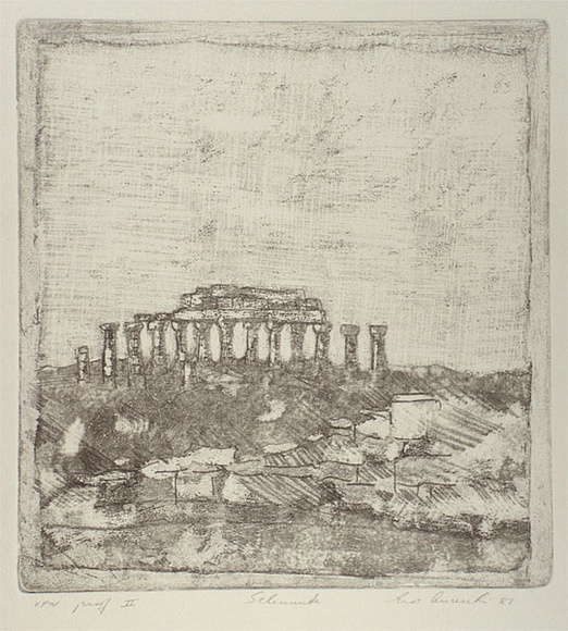 Artist: b'Anceschi, Eros.' | Title: b'Selinunte' | Date: 1987 | Technique: b'etching and aquatint, printed in black ink, from one copper plate'