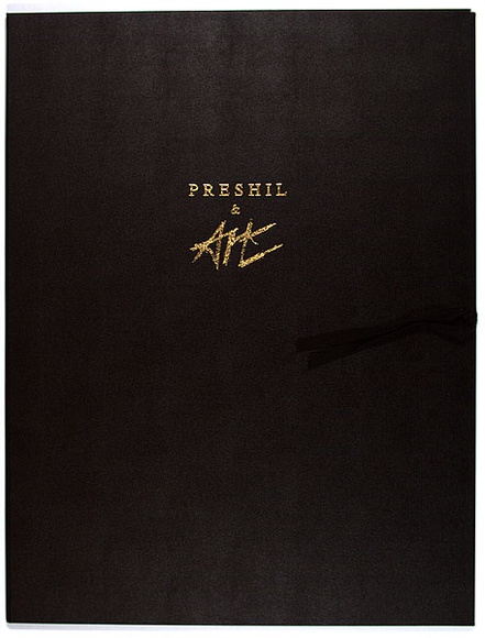 Title: b'Folio folder for the Preshil and art print folio.' | Date: 1996 | Technique: b'stamped and bound folio, printed in gold ink, from one plate'