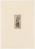 Artist: Rees, Lloyd. | Title: A tower in Europe | Date: 1922 | Technique: etching, printed in brown ink, from one copper plate | Copyright: © Alan and Jancis Rees