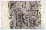 Artist: Crawford, Marian. | Title: not titled [street scene] [recto] | Date: 1995 | Technique: lithograph, printed in black ink, from one stone; hand-coloured