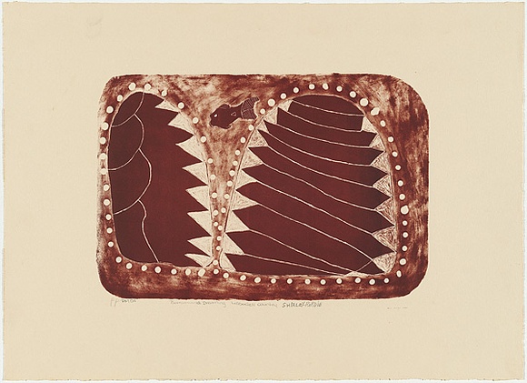 Artist: Purdie, Shirley. | Title: Barramundi dreaming Lissadell country | Date: 1996 | Technique: lithograph, printed in red ochre ink, from one stone
