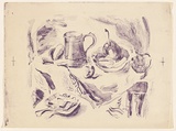 Artist: b'MACQUEEN, Mary' | Title: b'Egg, fruit and flowers' | Date: 1959 | Technique: b'lithograph, printed in purple ink, from one plate' | Copyright: b'Courtesy Paulette Calhoun, for the estate of Mary Macqueen'