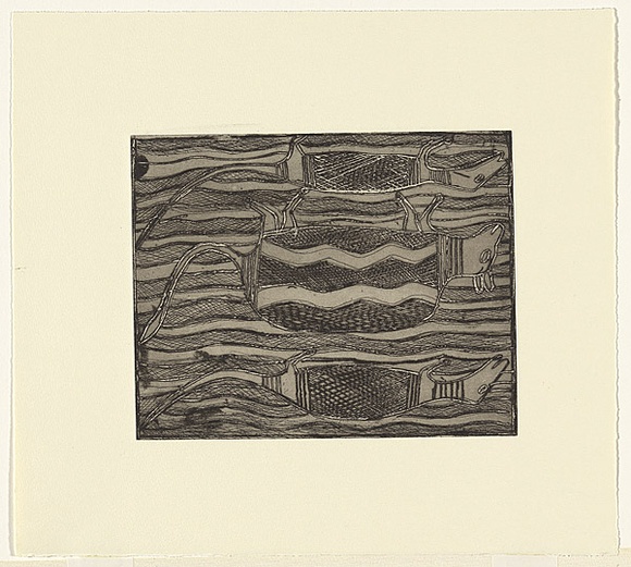 Artist: Maymuru, Narritjin. | Title: Bandicoots | Date: 1978 | Technique: etching (lithographic crayon resist), printed in black ink, from one zinc plate | Copyright: © Jörg Schmeisser