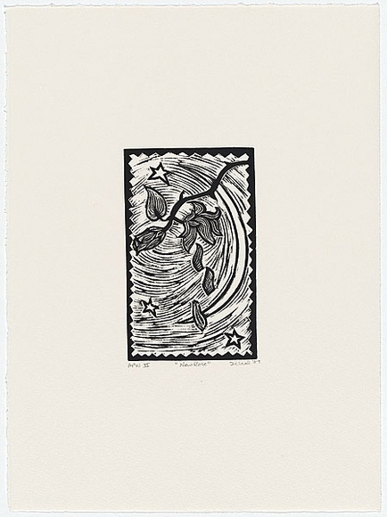 Artist: b'Dellal, Zerin.' | Title: b'New rose' | Date: 1989 | Technique: b'linocut, printed in black ink, from one block'