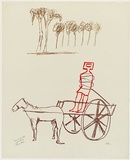 Artist: b'Nolan, Sidney.' | Title: b'not titled [Ned Kelly bound in cart].' | Date: 1966 | Technique: b'lithograph, printed in colour, from multiple stones [or plates]'