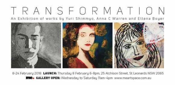 Title: b'Invitation | Transformations: An exhibition of work by Yuri Shimmyo, Anna C Warren and Ellena Boter. 2018.'