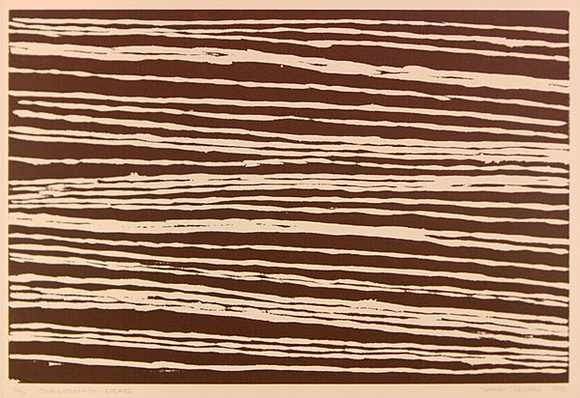 Artist: b'Tjupurrula, Turkey Tolsen' | Title: b'not titled [Straightening the spears]' | Date: 1992 | Technique: b'linocut, printed in brown ink, from one block'