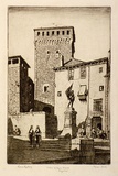 Artist: LINDSAY, Lionel | Title: Statue of Don Juan Bravo, Segovia | Date: 1945 | Technique: etching, printed in brown ink with plate-tone, from one plate | Copyright: Courtesy of the National Library of Australia