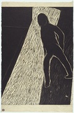 Artist: b'MADDOCK, Bea' | Title: b'Walking out' | Date: July - August 1965 | Technique: b'woodcut, printed in black ink by hand-burnishing, from one composition board (masonite) block'