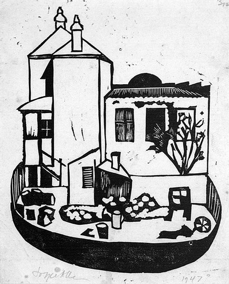 Artist: b'Allen, Joyce.' | Title: b'(Backyard, Sydney).' | Date: (1947) | Technique: b'linocut, printed in black ink, from one block'