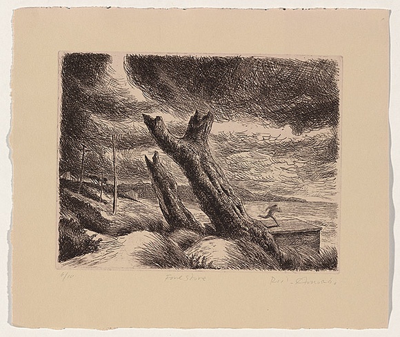 Artist: b'AMOR, Rick' | Title: b'Foreshore.' | Date: 1990 | Technique: b'etching, printed in black ink, from one plate'