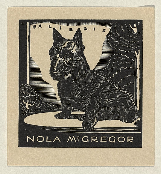 Artist: b'FEINT, Adrian' | Title: b'Bookplate: Nola McGregor.' | Date: 1933 | Technique: b'wood-engraving' | Copyright: b'Courtesy the Estate of Adrian Feint'