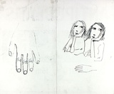 Artist: Blackman, Charles. | Title: (a) Hand [verso] (b) Two girls [verso]. | Date: c.1959 | Technique: pen and ink