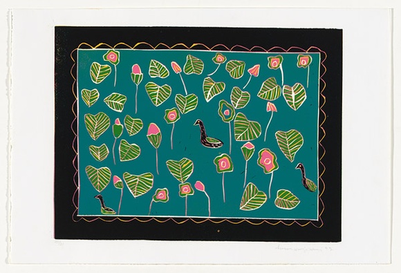 Artist: b'Wanji Wanji, Susan.' | Title: b'Billabong' | Date: 1992 | Technique: b'linocut, printed in colour, from four blocks'