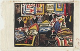 Artist: b'Black, Dorrit.' | Title: b'The wool quilt makers.' | Date: (c.1941) | Technique: b'linocut, printed in colour, from five blocks'
