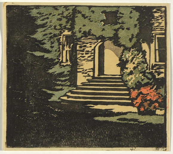 Artist: b'Allport, C.L.' | Title: b'(Llangoed, Llipwen, Berconshire).' | Date: c.1930 | Technique: b'linocut, printed in colour, from multiple blocks'