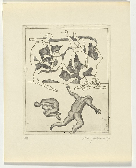Artist: b'SELLBACH, Udo' | Title: b'(Jigsaw of bodies)' | Date: 1965 | Technique: b'etching and aquatint printed in black ink, from one plate'