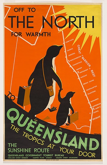 Artist: b'TROMPF, Percy' | Title: b'Off to the north for warmth.' | Date: c.1935 | Technique: b'lithograph, printed in colour, from multiple stones [or plates]'