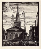 Artist: Warner, Alfred Edward. | Title: St. James Church, Sydney | Date: 1930s | Technique: woodcut, printed in black ink, from one block