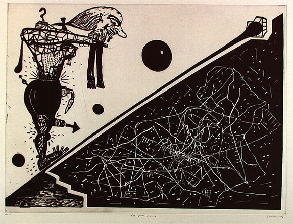 Artist: b'SANSOM, Gareth' | Title: b'Jai perdu ma vie' | Date: 1994 | Technique: b'etching and aquatint, relief and intaglio printed in black ink, from one plate'