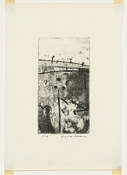 Artist: b'WILLIAMS, Fred' | Title: b'Hummock and gum tree' | Date: 1965-66 | Technique: b'etching, aquatint and engraving, printed in black ink, from one copper plate' | Copyright: b'\xc2\xa9 Fred Williams Estate'