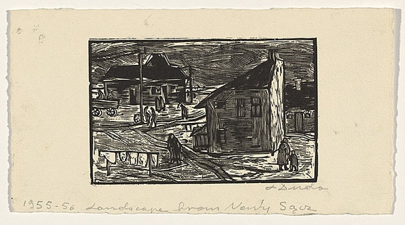 Artist: b'Groblicka, Lidia.' | Title: b'Landscape from Nowy Sacz' | Date: 1955-56 | Technique: b'woodcut, printed in black ink, from one block'