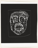 Title: b'not titled [wide-eyed and bearing teeth]' | Date: c.1993 | Technique: b'clich\xc3\xa9-verre, printed in black, from hand-drawn negative'