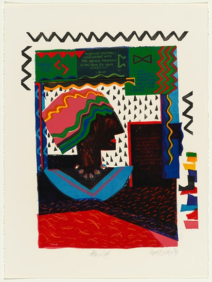 Artist: b'Walker, Pippa.' | Title: b'Altar self' | Date: 1988 | Technique: b'linocut, printed in colour, from mutliple blocks' | Copyright: b'This work appears on screen courtesy of the artist Pippa Lightfoot'