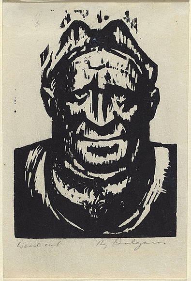 Artist: b'Dalgarno, Roy.' | Title: b'Greeting card: Seaman.' | Date: c.1933 | Technique: b'woodcut, printed in black ink, from one block' | Copyright: b'\xc2\xa9 Roy Dalgarno'