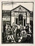 Artist: b'Kohlhagen, Lisette.' | Title: b'Covent Gardens market' | Date: 1960(?) | Technique: b'linocut, printed in black ink, from one block' | Copyright: b'\xc2\xa9 Lisette Kohlhagen. Licensed by VISCOPY, Australia'