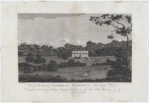 Title: b'View of the seat of Ultimo, near Sydney, in New South Wales.' | Date: 1813 | Technique: b'engraving, printed in black ink, from one copper plate'