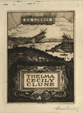 Artist: FEINT, Adrian | Title: Bookplate: Thelma Cecily Clune. | Date: (1930) | Technique: etching, printed in brown ink with plate-tone, from one plate | Copyright: Courtesy the Estate of Adrian Feint