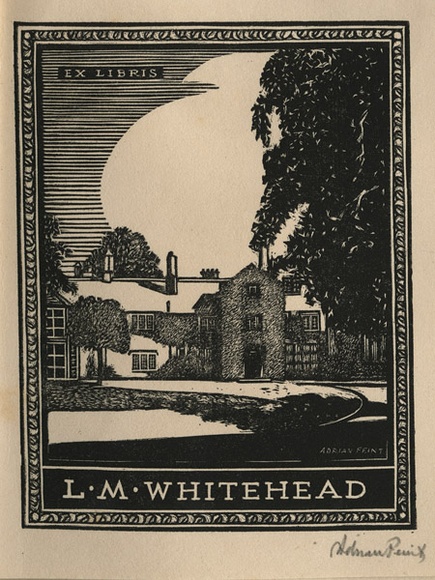 Artist: b'FEINT, Adrian' | Title: b'Bookplate: L.M. Whitehead.' | Date: (1938) | Technique: b'wood-engraving, printed in black ink, from one block' | Copyright: b'Courtesy the Estate of Adrian Feint'