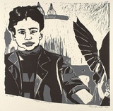 Artist: Randell, Fleur. | Title: Freedom or Loneliness? | Date: 1993 | Technique: linocut, printed in grey and black ink, from two blocks