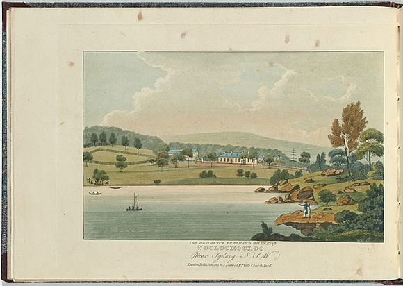 Artist: b'Lycett, Joseph.' | Title: b'The residence of Edward Riley Esq., Woolloomooloo, near Sydney, N.S.W.' | Date: 1825 | Technique: b'etching, aquatint and roulette, printed in black ink, from one copper plate; hand-coloured'