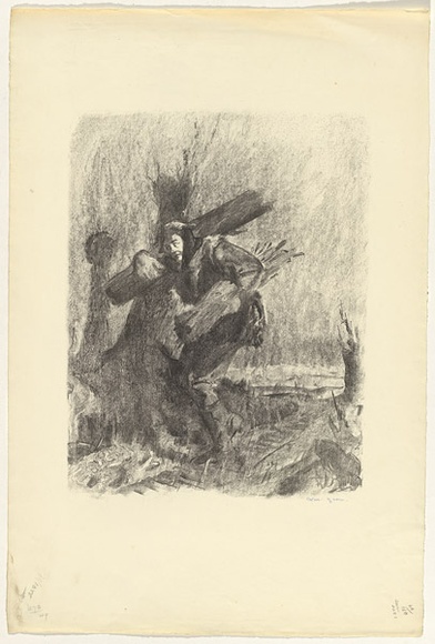 Artist: b'Dyson, Will.' | Title: b'Gathering fuel, Delville Wood.' | Date: 1918 | Technique: b'lithograph, printed in black ink, from one stone'