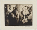 Artist: Dyson, Will. | Title: Hollywood: The Talkies - science: Alas! poor posterity, can you ever forgive me - I've gone and made the Hamlet eternal. | Date: c.1929 | Technique: etching, printed in black ink, from one plate