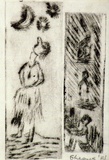 Artist: SHEARER, Mitzi | Title: not titled [two small pictures on one sheet] | Date: 1981 | Technique: etching, printed in black ink with plate-tone, from two  plates