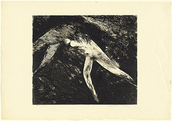 Artist: b'BOYD, Arthur' | Title: b'Dark joined figures.' | Date: (1962-63) | Technique: b'etching and aquatint, printed in black ink, from one plate' | Copyright: b'Reproduced with permission of Bundanon Trust'