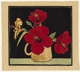 Title: b'Hibiscus' | Date: c.1930 | Technique: b'linocut, printed in colour, from multiple blocks'