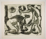 Artist: b'Haxton, Elaine' | Title: b'Death of minotaur' | Date: 1967 | Technique: b'etching and aquatint, printed in green ink, from one plate'