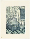 Title: not titled [armchair, window at right] | Date: 1977 | Technique: woodcut, printed in colour, from three blocks