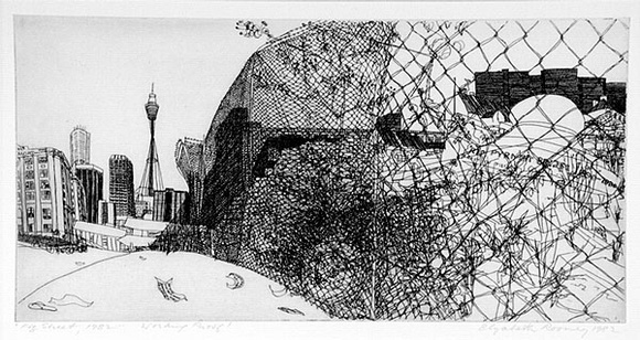 Artist: b'Rooney, Elizabeth.' | Title: b'Fig Street, 1982' | Date: 1982 | Technique: b'etching printed in black ink with plate-tone, from one plate'