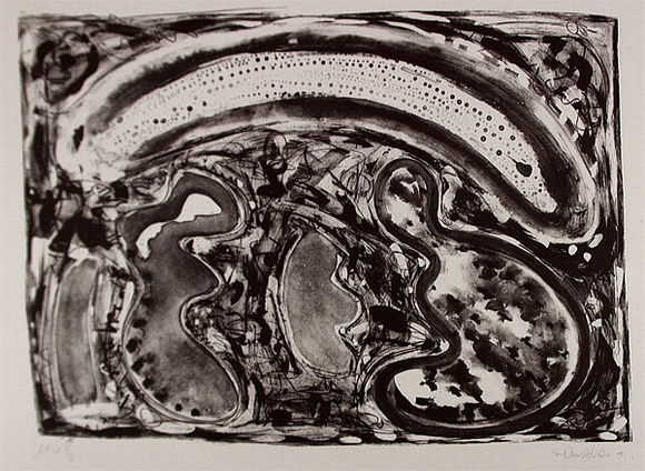 Artist: b'Danaher, Suzanne.' | Title: b'not titled [In the froth of time?]' | Date: 1991, May | Technique: b'lithograph, printed in black ink, from one stone'