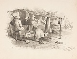 Artist: GILL, S.T. | Title: Butchers shamble near Adelaide Gully, Forrest Creek. | Date: 1852 | Technique: lithograph, printed in black ink, from one stone