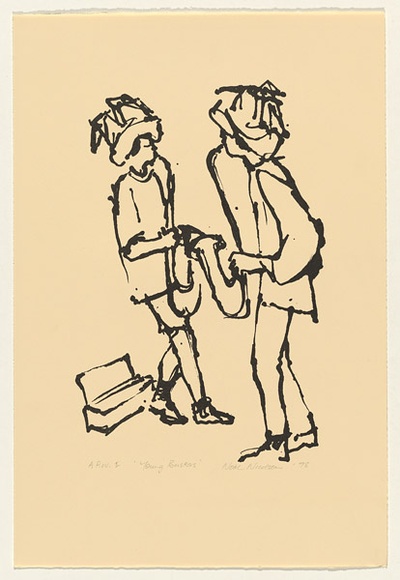 Artist: b'NICOLSON, Noel' | Title: b'Young buskers' | Date: 1998 | Technique: b'lithograph, printed in black ink, from one stone'