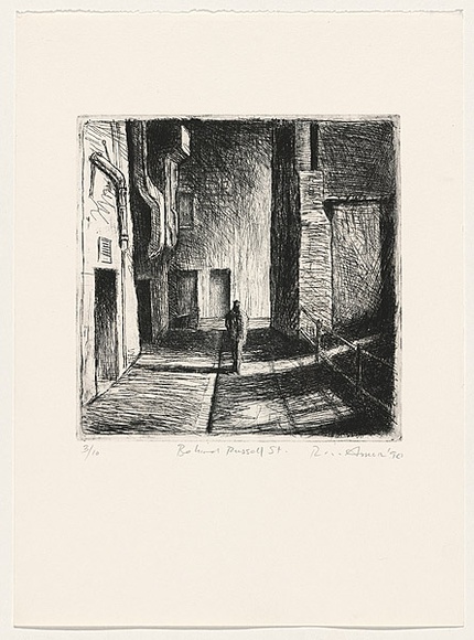 Artist: b'AMOR, Rick' | Title: b'Behind Russell Street.' | Date: 1990 | Technique: b'etching, printed in black ink, from one plate'